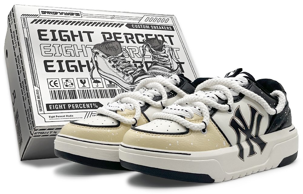 MLB Chunky Liner Wear-Resistant Height Increasing Low-Top Skateboard Shoes Unisex White Black