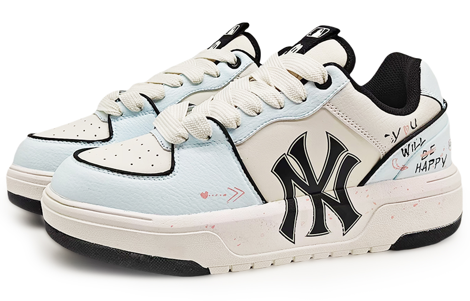 MLB Chunky Liner Wear-Resistant Height Increasing Low-Top Skateboard Shoes Unisex Blue White