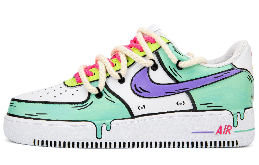 Nike Air Force 1 Slip Resistant, Abrasion Resistant, Lightweight Low Top Skateboard Shoes Men's White Green Purple