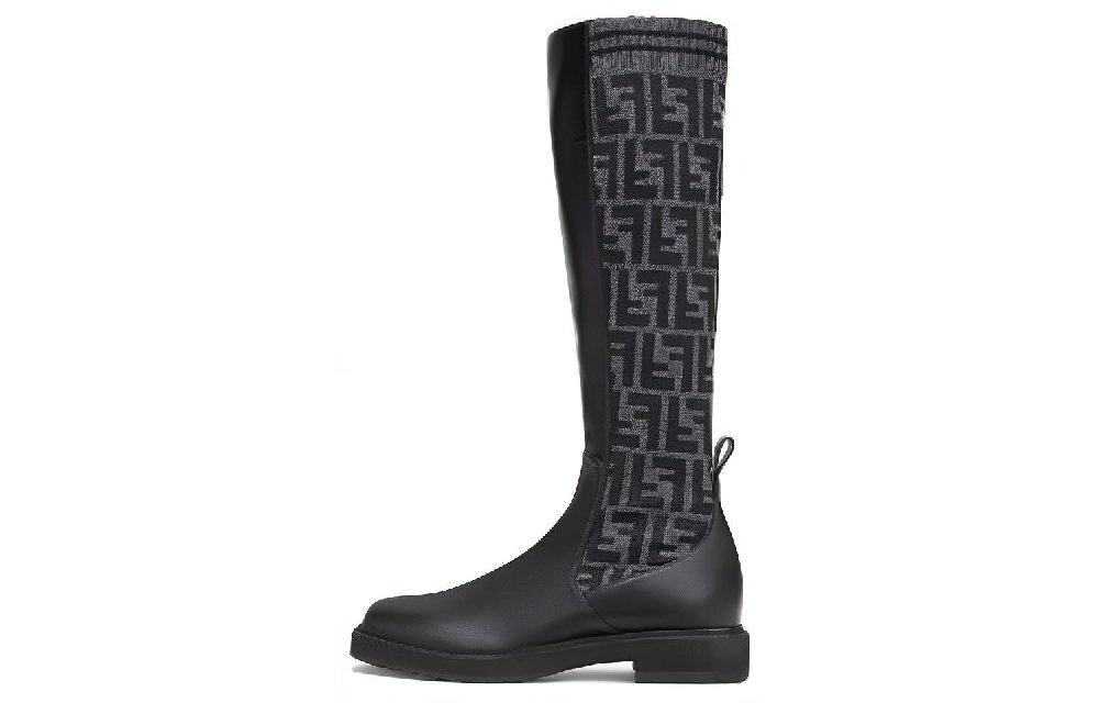 FENDI Rockoko Long Shaft Boots Women's Black Gray