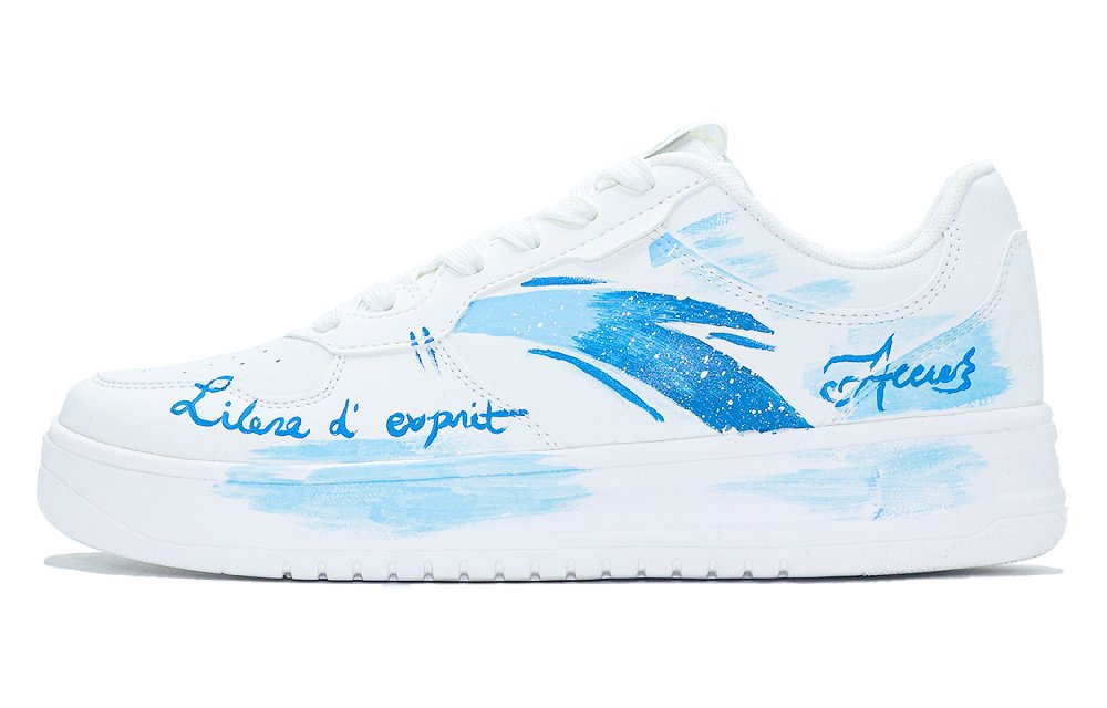 Anta Relaxed Slip Resistant Shock Absorbers Low Top Skateboard Shoes Women's White Blue