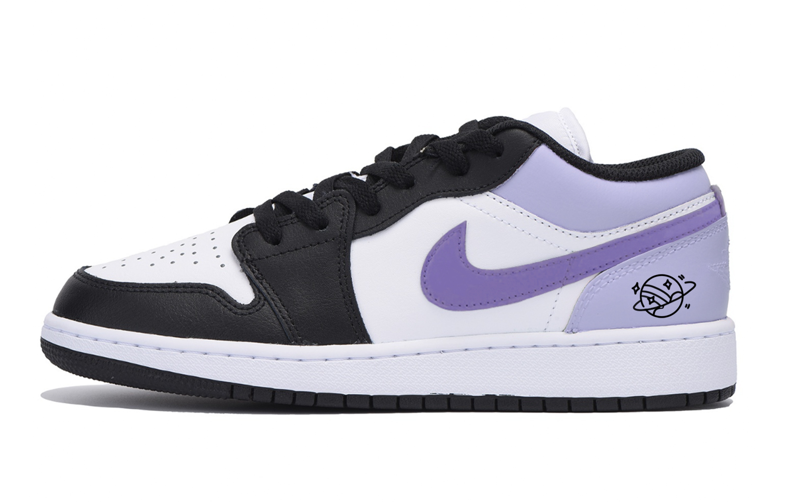 Jordan Air Jordan 1 Puppy Fragment Anti-Slip Wear-Resistant Low-Top Vintage Basketball Shoes Women's Black Purple
