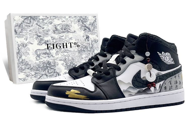 Jordan Air Jordan 1 Mid Durable Breathable Mid-Top Vintage Basketball Shoes Men's Black White