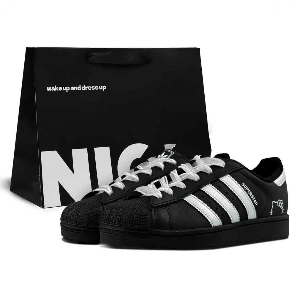Adidas Originals SUPERSTAR Cushioning, Wear Resistant Low top Skateboard Shoes Women's Black Silver