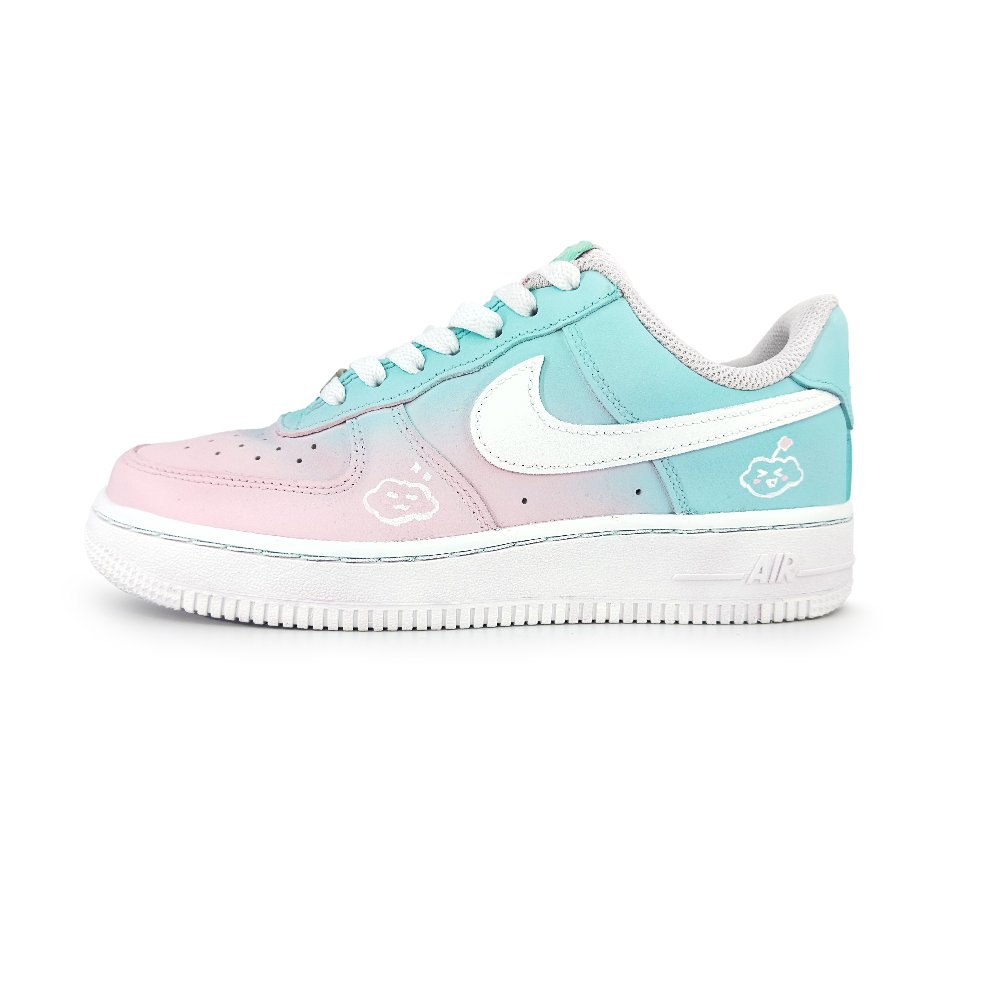 Nike Air Force 1 'Triple White' Abrasion Resistant Low top Skateboard Shoes Women's Pink Blue
