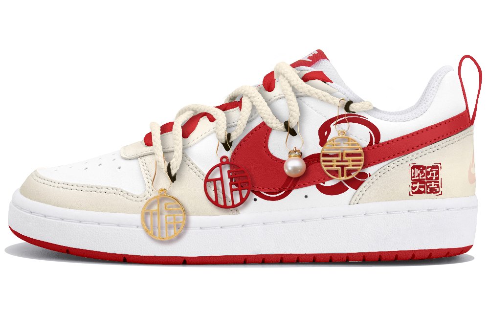 Nike Court Borough 2 Abrasion Resistant Low Top Skateboard Shoes Women's White Red