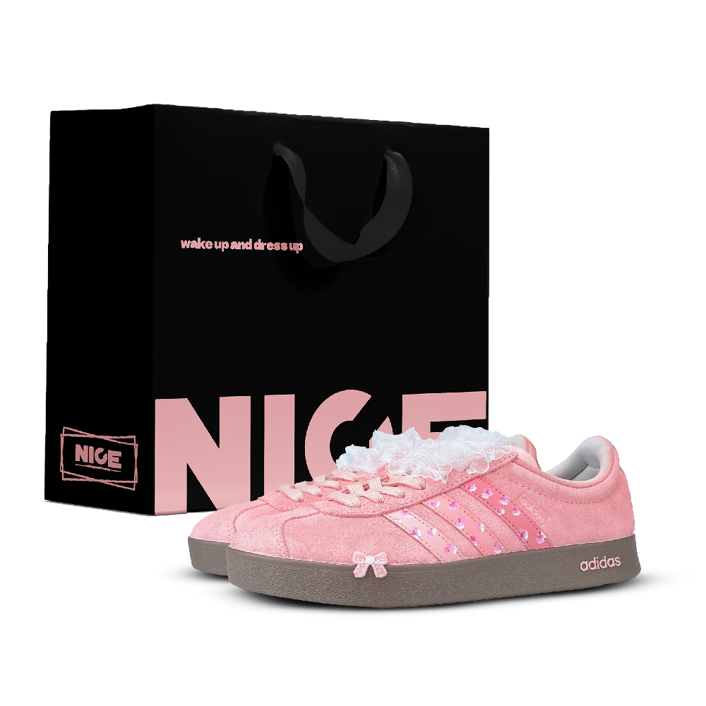 Adidas VL COURT 2.0 Pink Floral Garden Lightweight Coverage Low Top Skateboard Shoes Women's Pink