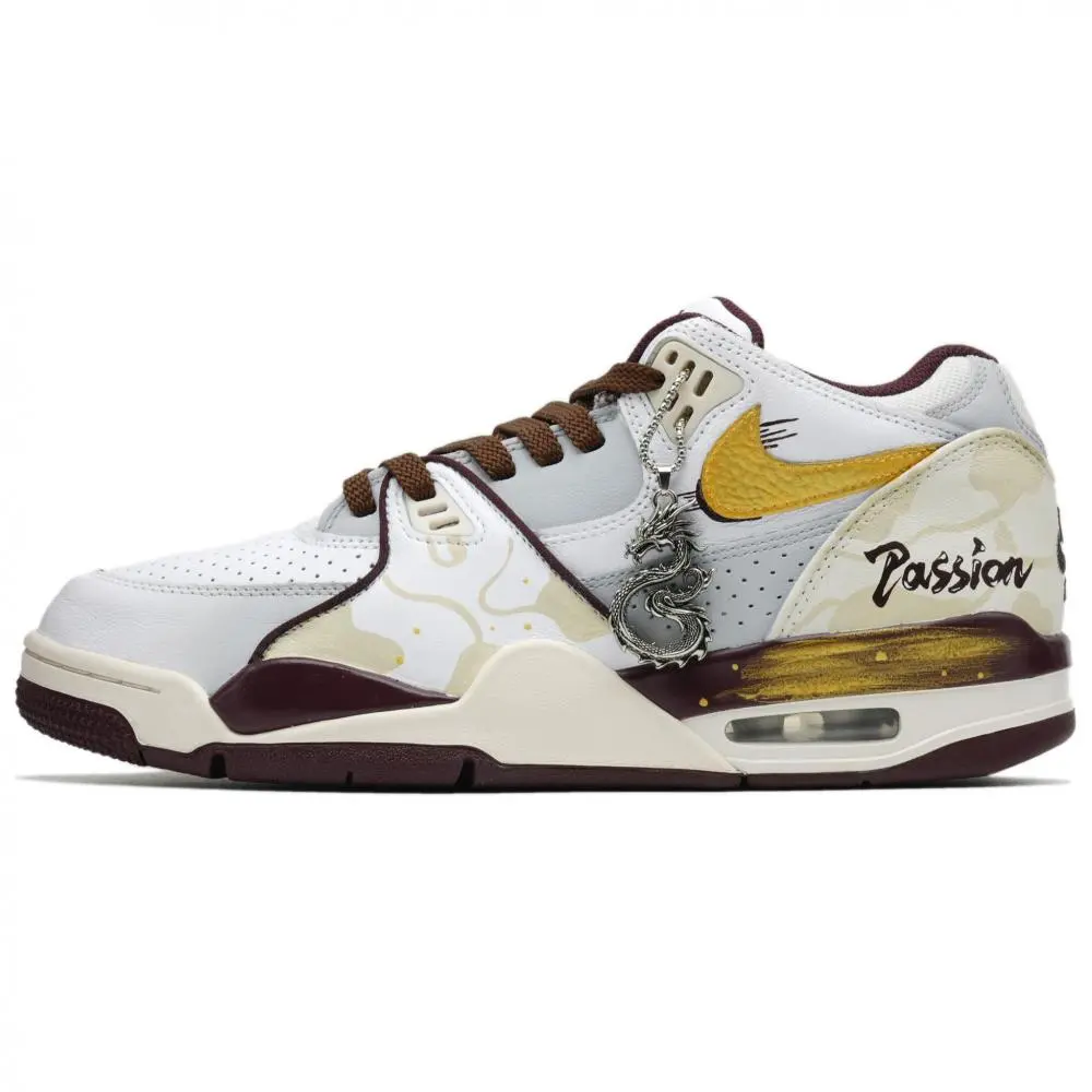 Nike Air Flight 89 Slip Resistant Abrasion Resistant Low top Vintage Basketball Shoes Men's Brown Gold