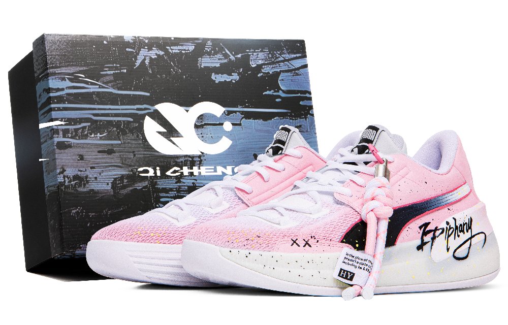 PUMA Clyde Hardwood Cushioned Slip Resistant Breathable Low Top Basketball Shoes Men's Black White Pink