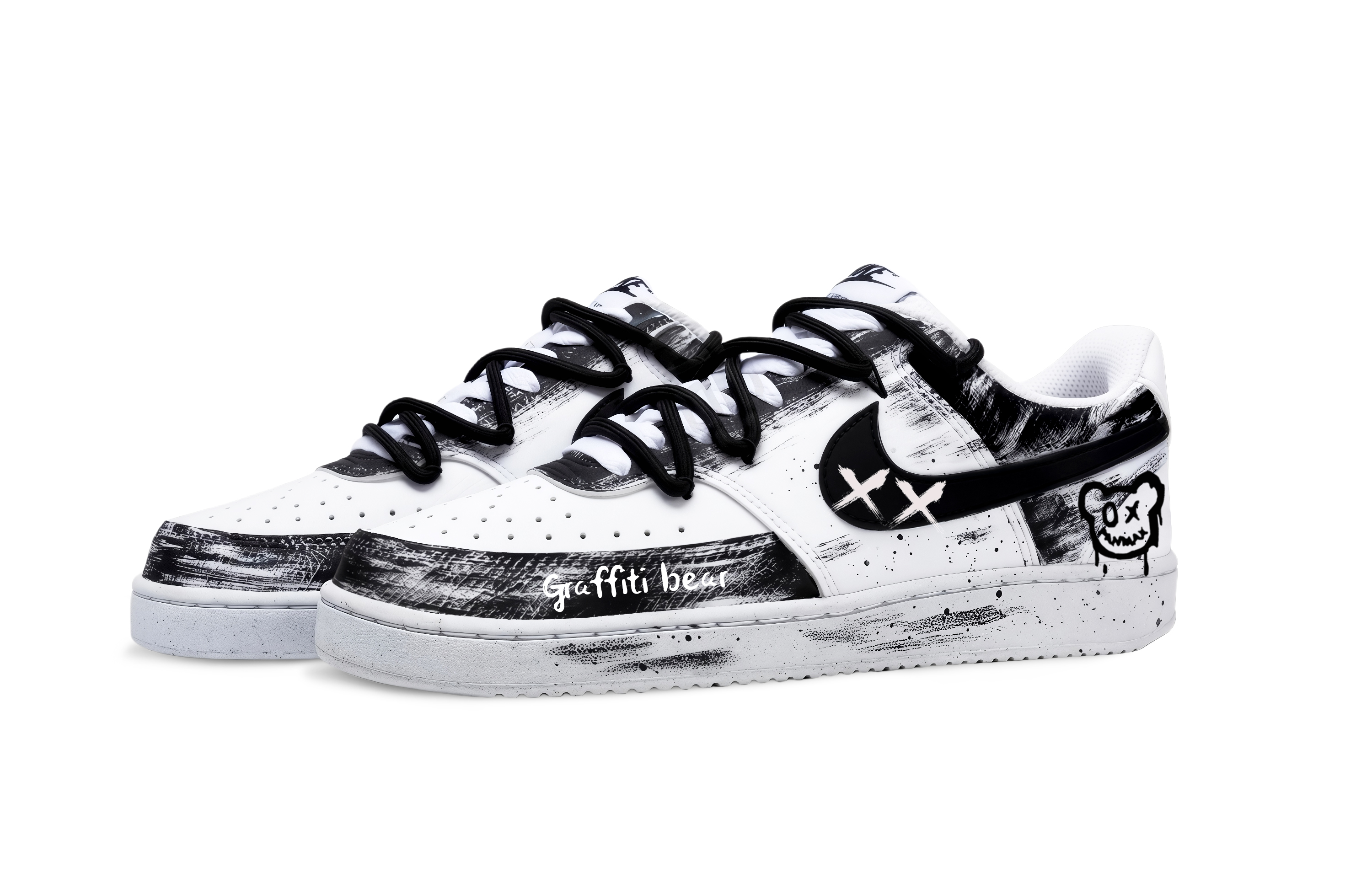 Nike Court Vision 1 Graffiti Bear Abrasion Resistant Low top Skateboard Shoes Unisex Black White купить в интернет-магазине Yoocart с быстрой доставкой по России.