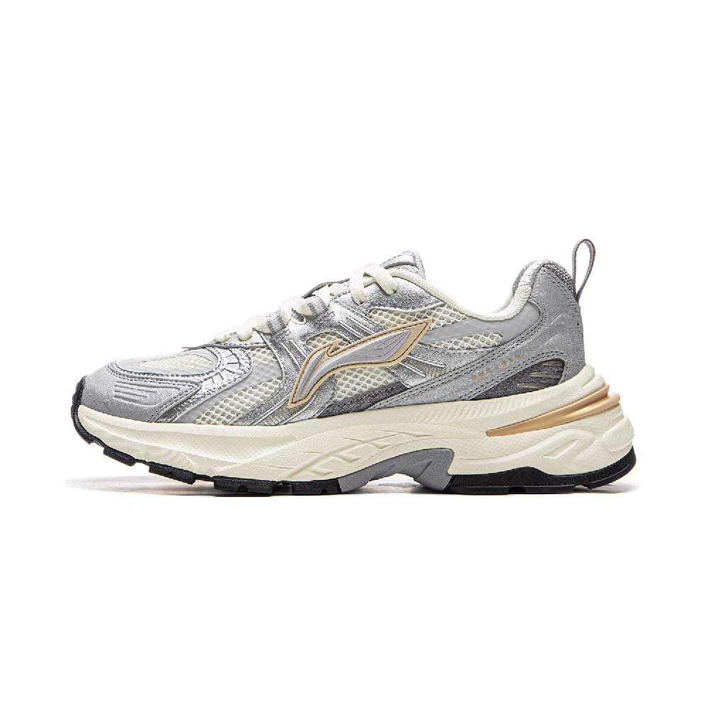 LiNing Beichen 2K Anti Slip And Wear Resistant Height Increasing Low Top Chunky Sneakers Women's Silver White