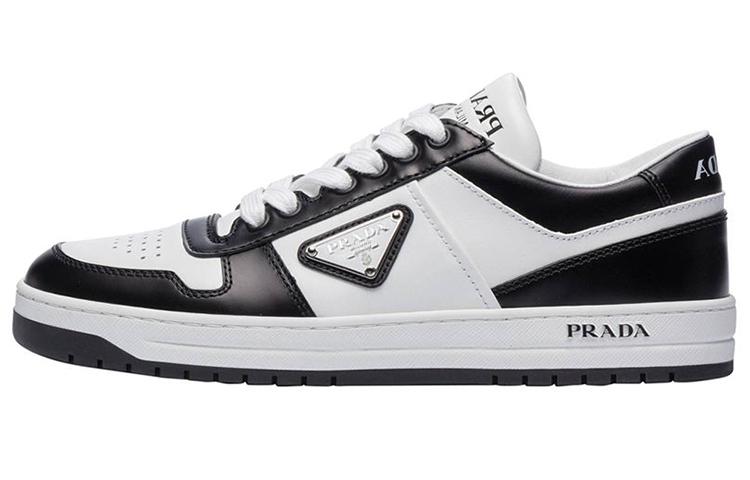 PRADA Downtown Leather Sneakers 'White Black ' Women's