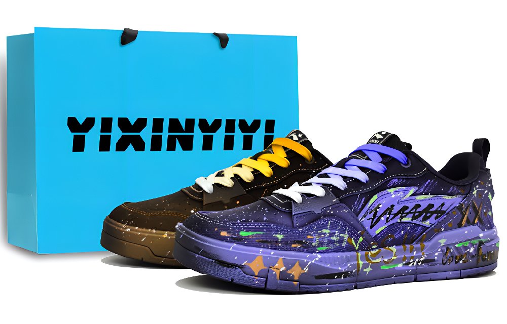 LiNing Yuan Chu Abrasion Resistant Breathable Slip Resistant Low Top Skateboard Shoes Men's Orange Purple Mismatched