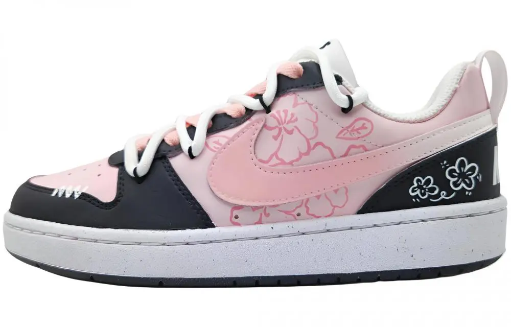 Nike Court Borough Multicolor Attraction Abrasion Resistant Low Top Skateboard Shoes Women's Black Pink