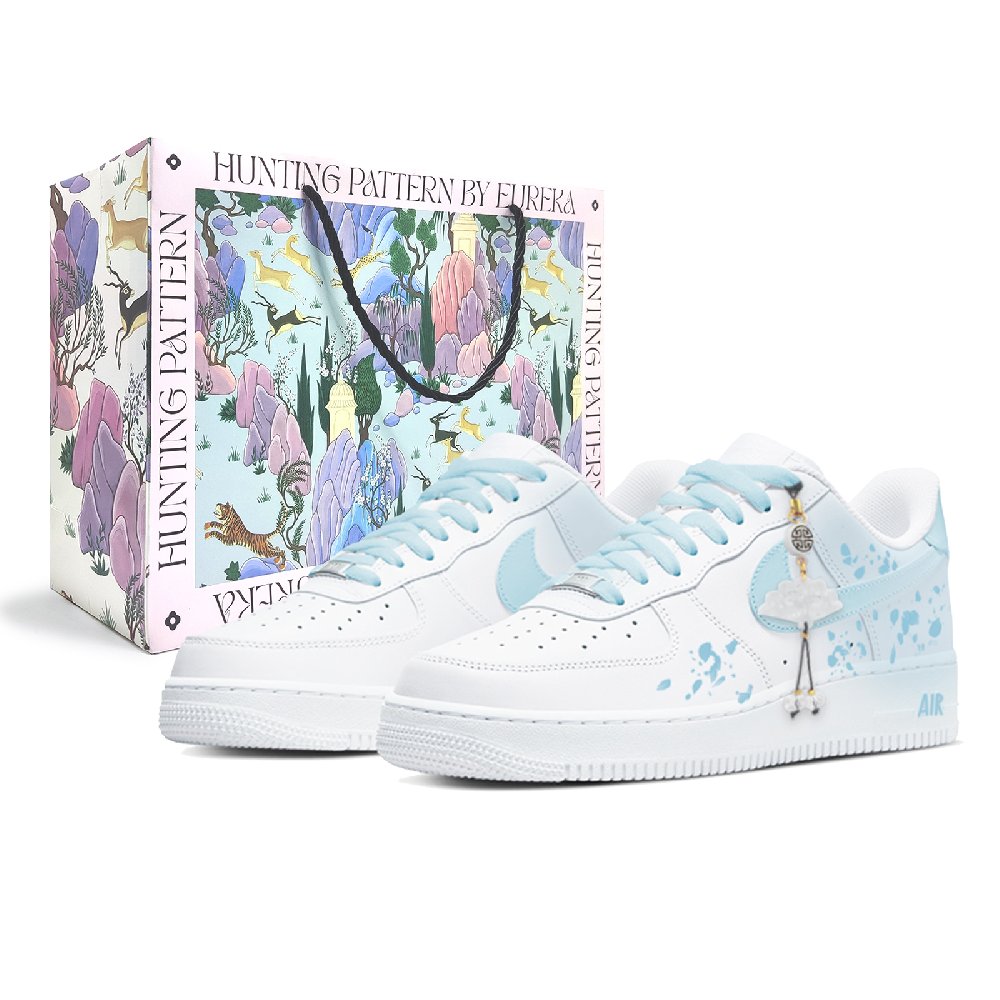 Nike Air Force 1 Abrasion Resistant Low Top Skateboard Shoes Women's Blue White