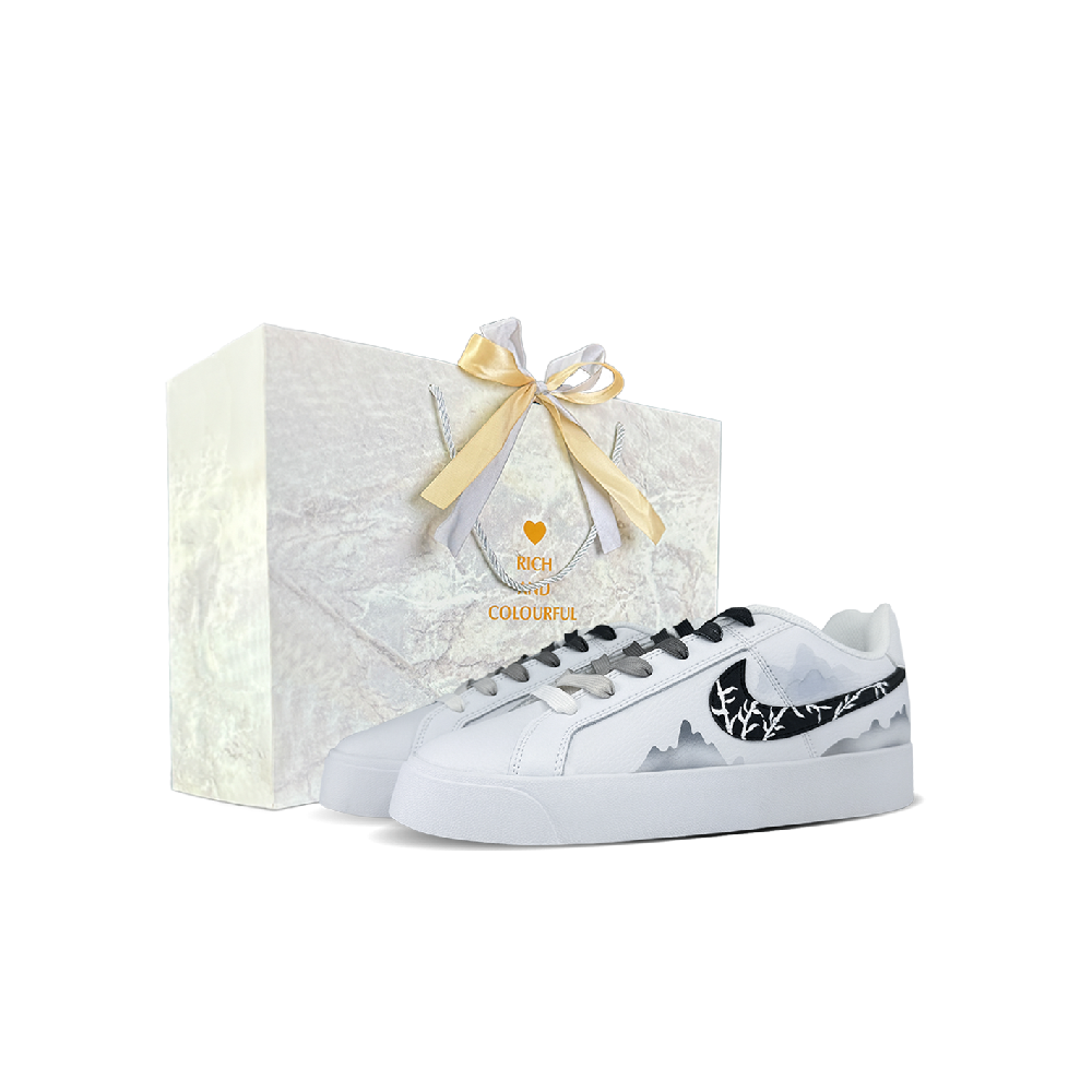 Nike Court Royale Ink Mountain Smoke Cloud Anti-Slip Wear-Resistant Low-Top Skateboard Shoes Unisex Gray White