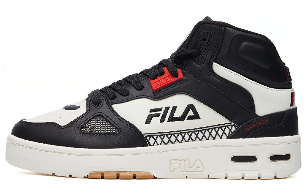 FILA Teratach Cushioning Anti-Slip Wear-Resistant Breathability Mid-Top Vintage Basketball Shoes Men's Black White