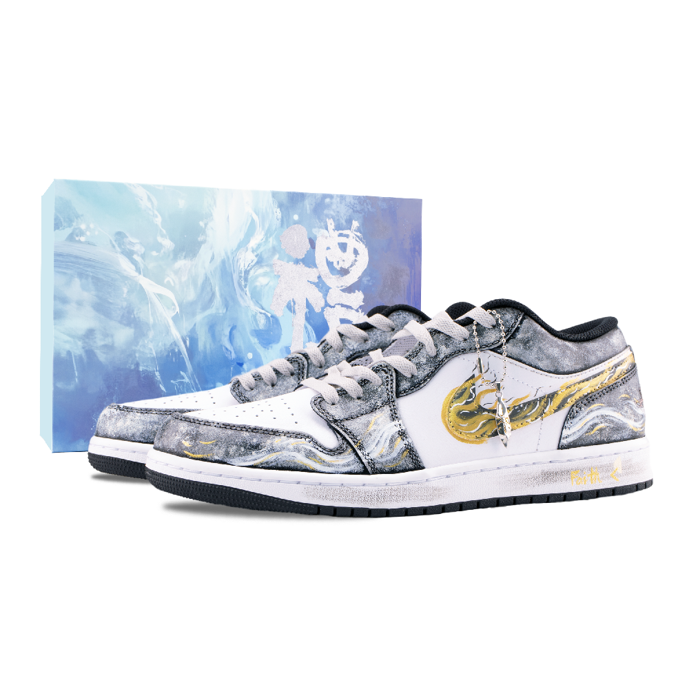 Jordan Air Jordan 1 Tomb Raider Abrasion Resistant Low Top Vintage Basketball Shoes Unisex Gray White