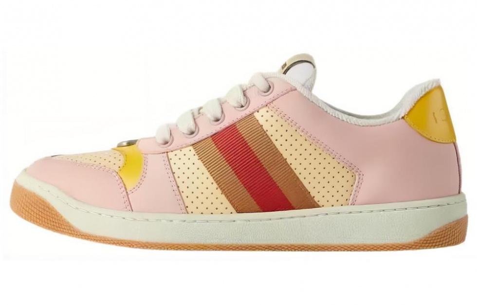 GUCCI Screener Low-Top Stylish Skateboarding Shoes Women's Pink Yellow Brown