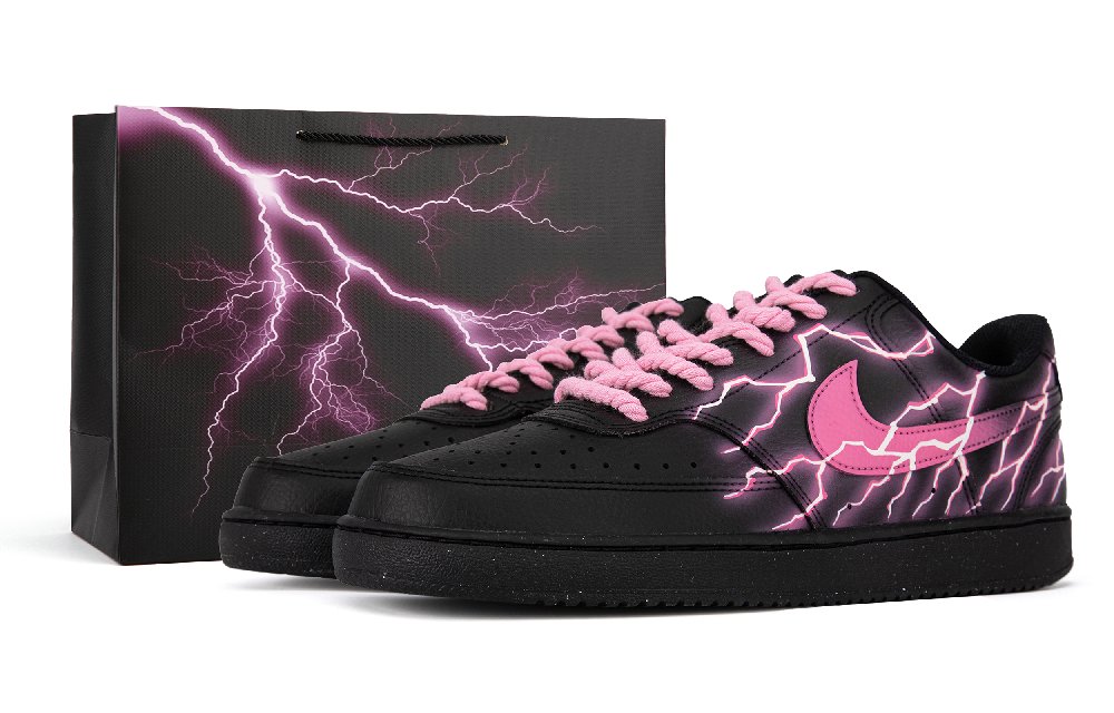 Nike Court Vision Anti-Slip Wear-Resistant Low-Top Skateboard Shoes Unisex Black Pink