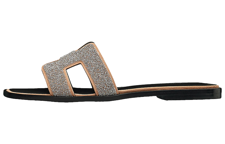 HERMES Oran Slide Slippers Women's Silver Gray
