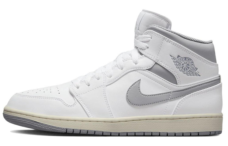 Jordan Air Jordan 1 Mid Abrasion-Resistant High-Top Vintage Basketball Shoes Men's White Gray купить в интернет-магазине Yoocart с быстрой доставкой по России.
