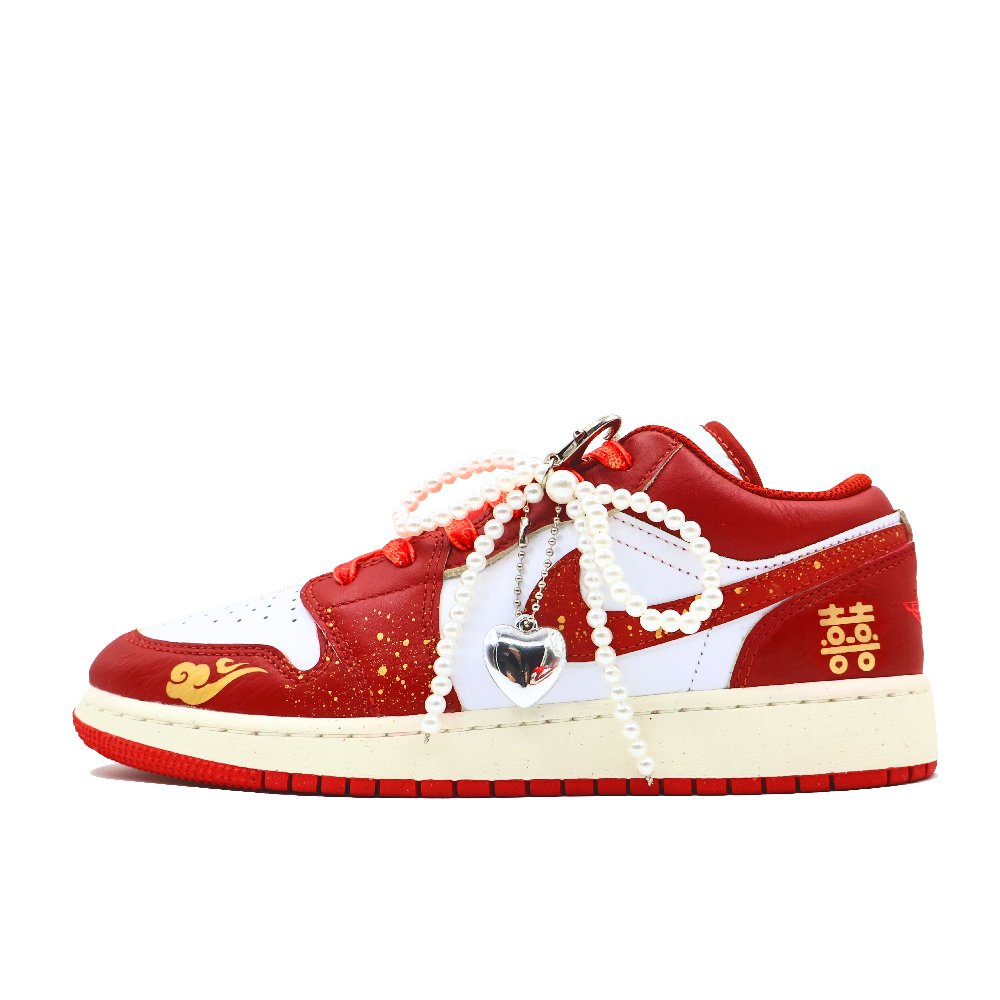 Jordan Air Jordan 1 Pearl Pairing Cushioning Wear-Resistant Low-Top Vintage Basketball Shoes GS Gold Red