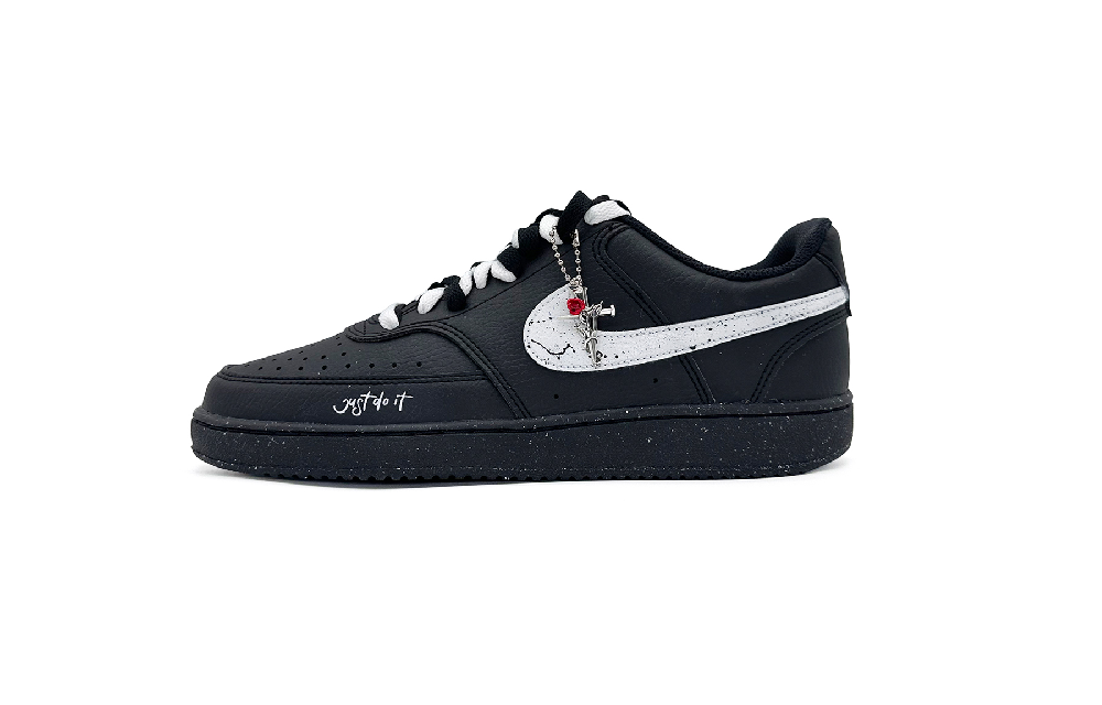 Nike Court Vision Anti-Slip Wear-Resistant Low-Top Skateboard Shoes Unisex Black White