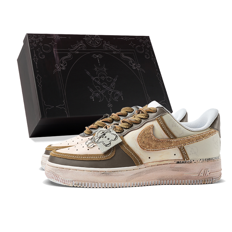 Nike Air Force 1 Abrasion-Resistant Low-Top Skateboard Shoes Men's Brown Black