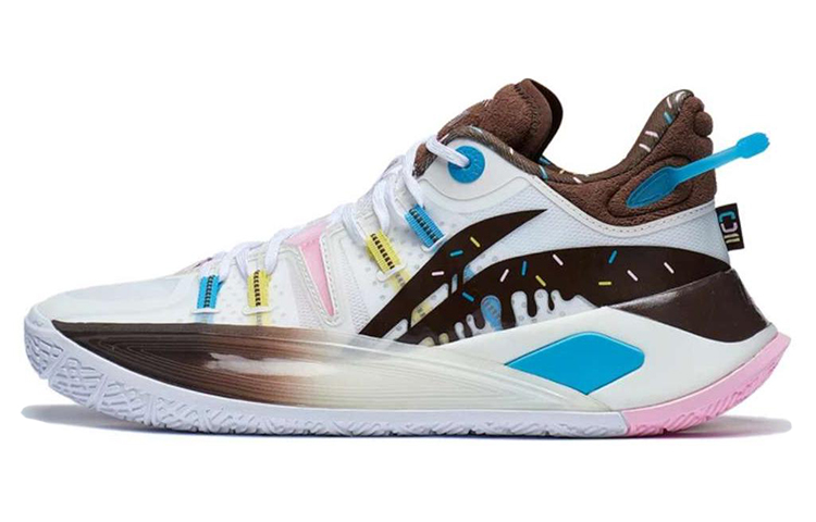 LiNing CJ 2 Donut Cushioning Lightweight Rebound Low Top Basketball Shoes Men's White Brown
