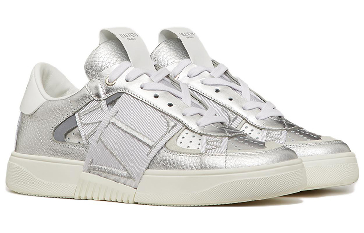 Valentino VL7N Low Top Stylish Skateboarding Shoes Women's Silver White