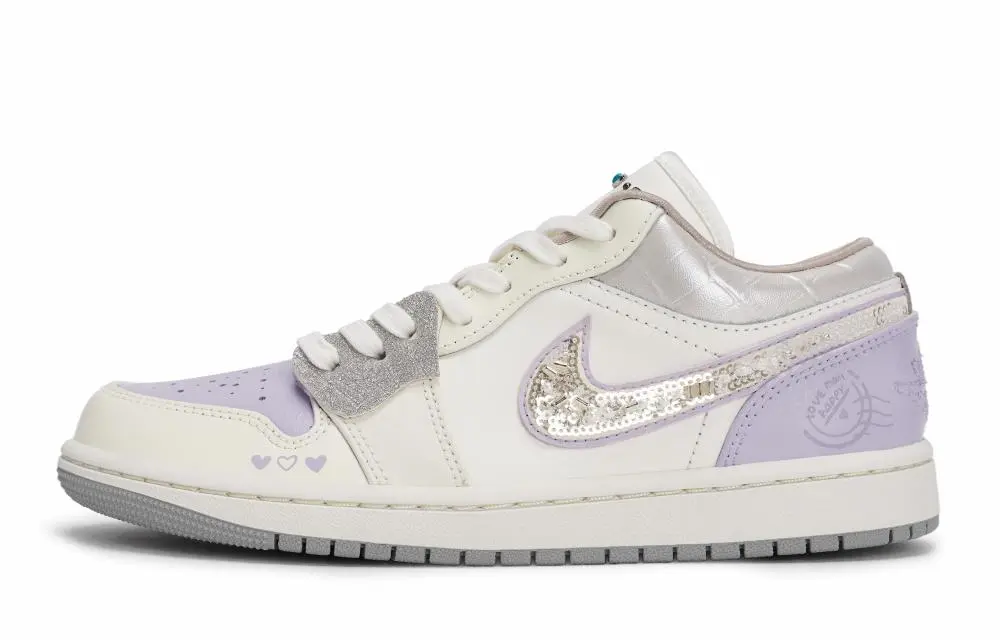 Jordan Air Jordan 1 Vintage Basketball Shoes Unisex Low top Beige/White/Silver/Purple