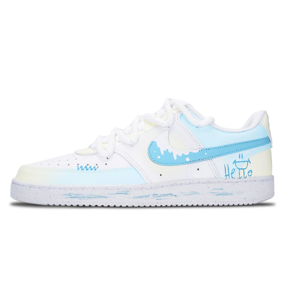 Nike Court Vision 1 Hello Smile Anti Slip Wear Resistant Low Top Skateboard Shoes Unisex Sea Blue