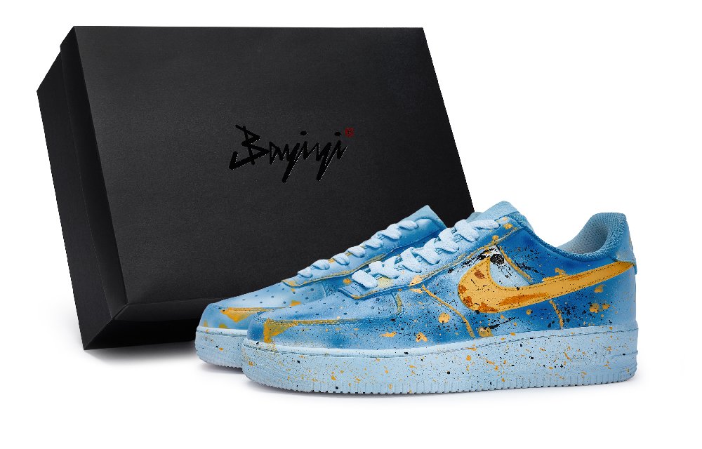 Nike Air Force 1 Anti-Slip Wear-Resistant Low-Top Skateboard Shoes Unisex Blue Yellow