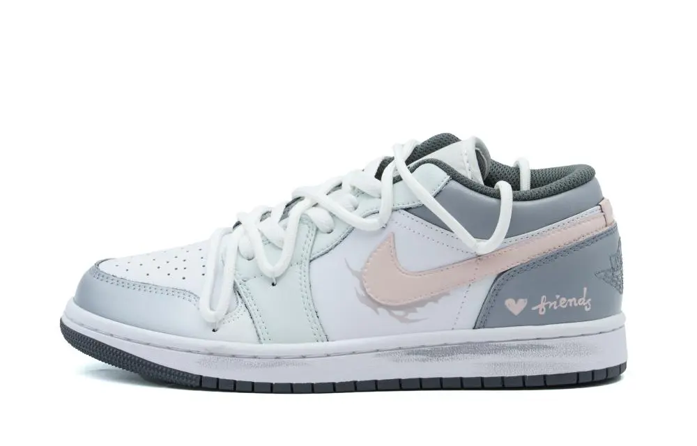 Jordan Air Jordan 1 Cushioning Low top Vintage Basketball Shoes Unisex Gray Pink