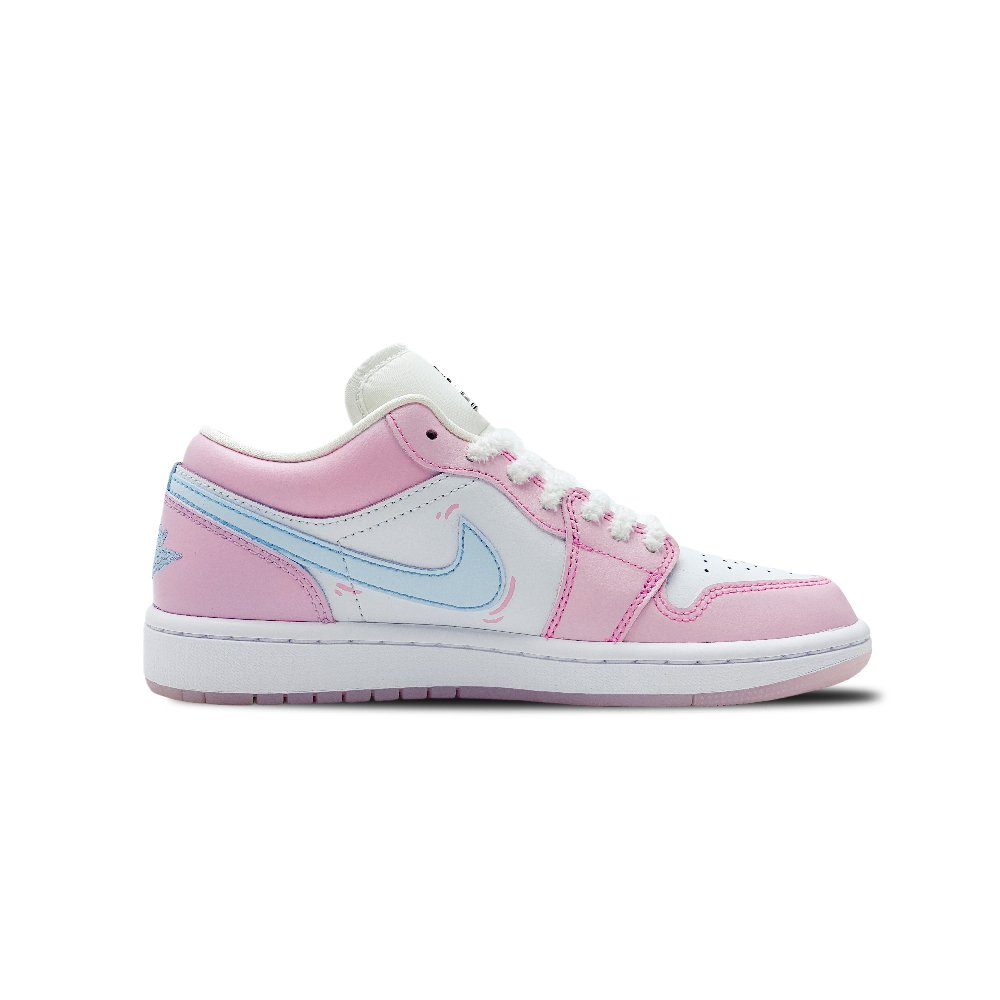 Jordan Air Jordan 1 Anti-Slip Wear-Resistant Low-Top Vintage Basketball Shoes Women's White Blue Pink