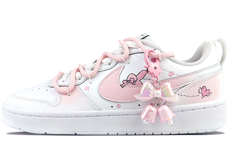Nike Court Borough 2 Slip-Resistant Cushioning Wear-Resistant Low-Top Skateboard Shoes GS Pink White