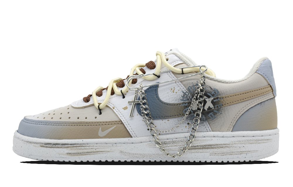 Nike Court Vision 1 Low Coverage Slip Resistant And Abrasion Resistant Low Top Skateboard Shoes Men's Caramel Ink Blue