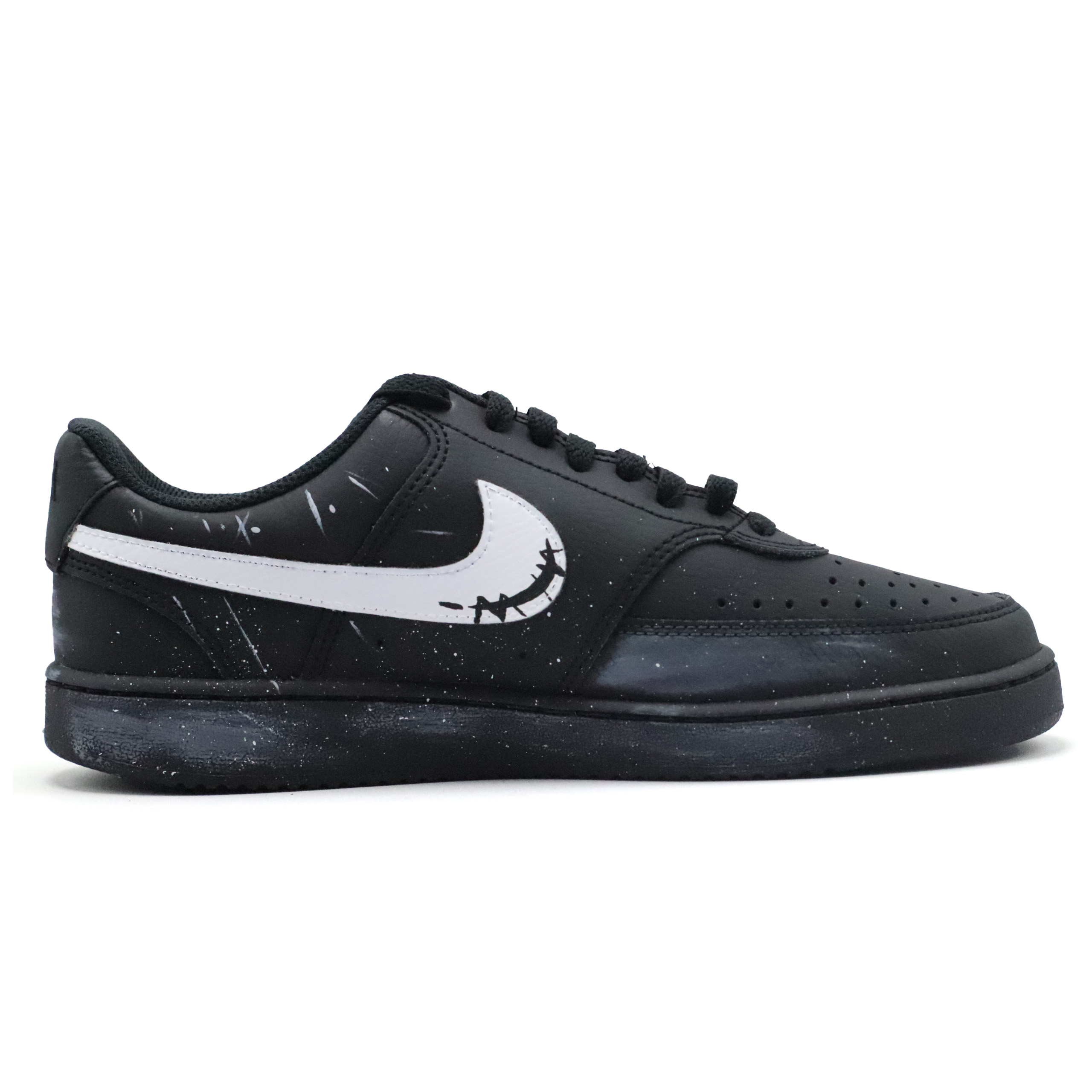 Nike Court Vision Low Black Tide Ink Splatter Slip Resistant Abrasion Resistant Low top Casual Shoes Men's Black White