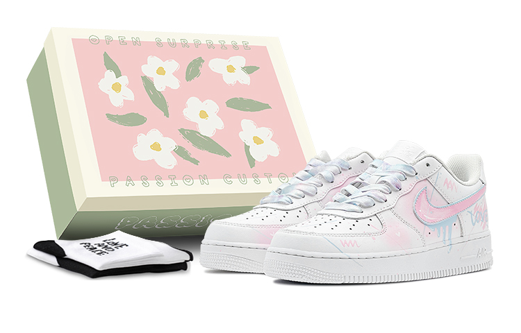Nike Air Force 1 Air Force 1 Low Top Skateboard Shoes GS Pink Blue