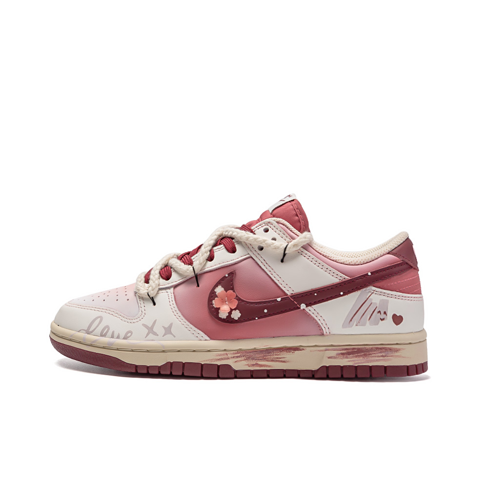 Nike Dunk Flower Story, Amber Low Top Skateboard Shoes Women's Red White