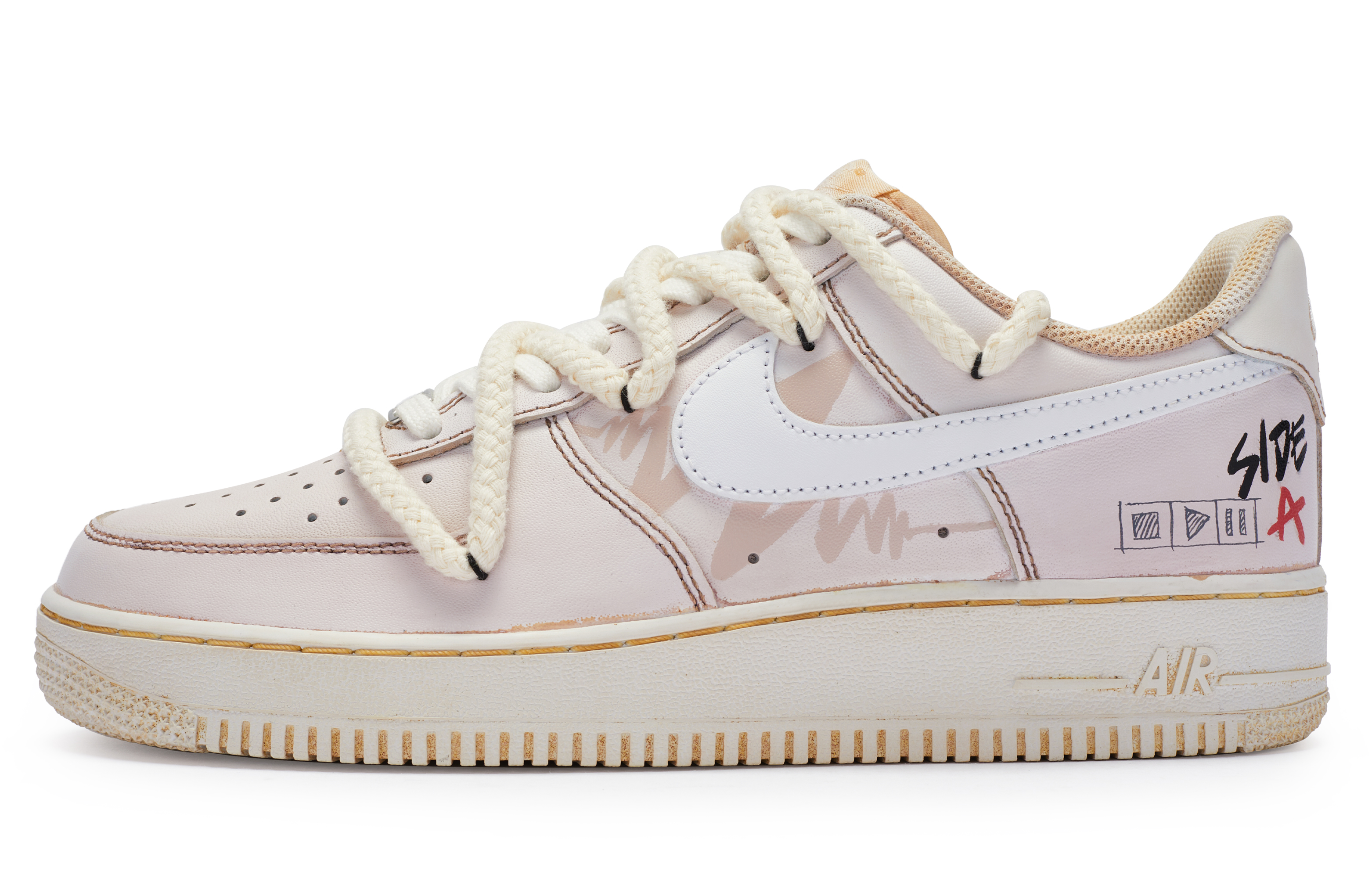 Nike Air Force 1 07 Slip Resistant Low Top Skateboard Shoes Men's Leather Pink White