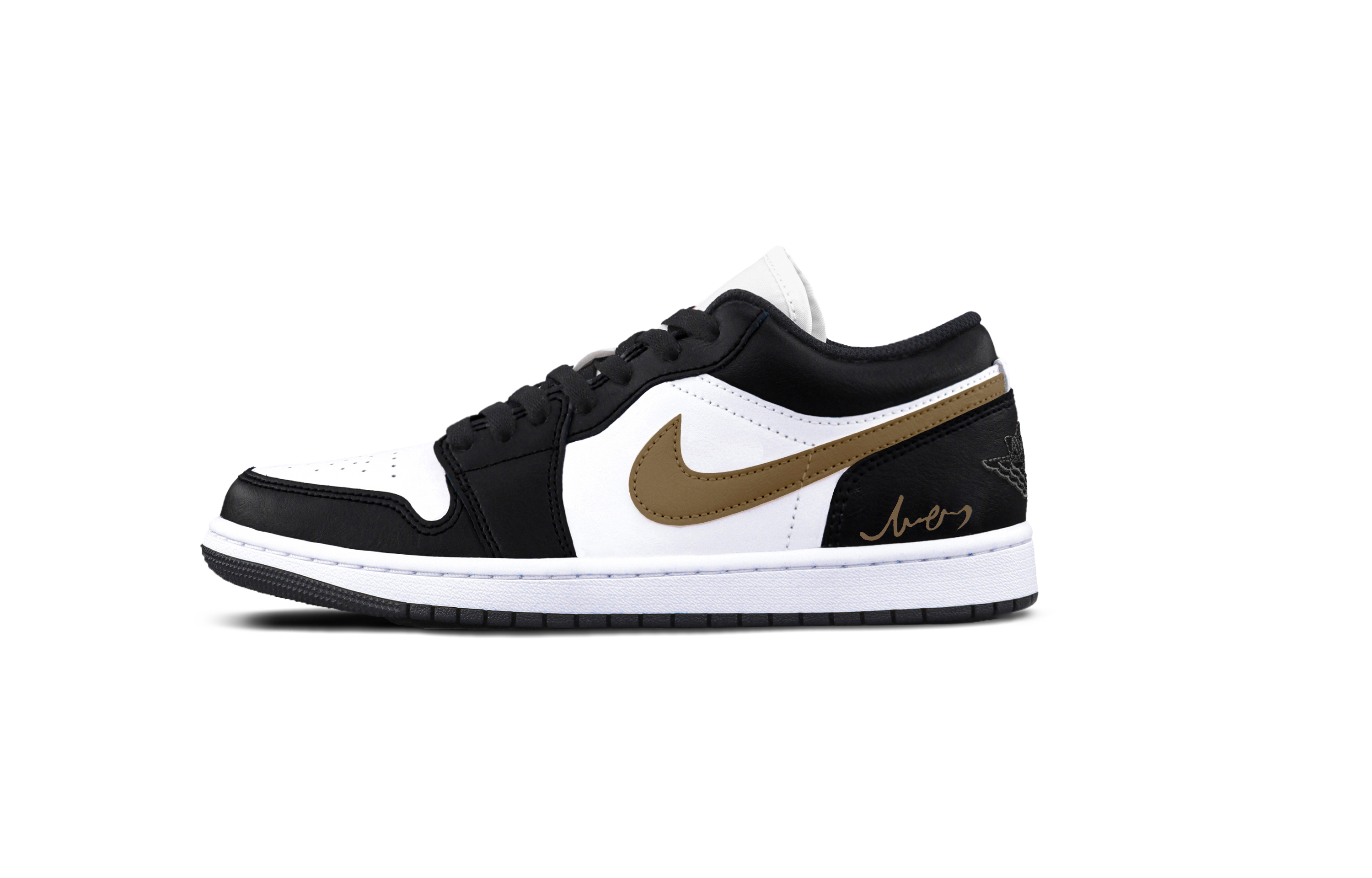 Jordan Air Jordan 1 Gold Hook Mocha Abrasion Resistant Low top Vintage Basketball Shoes Unisex Black Brown