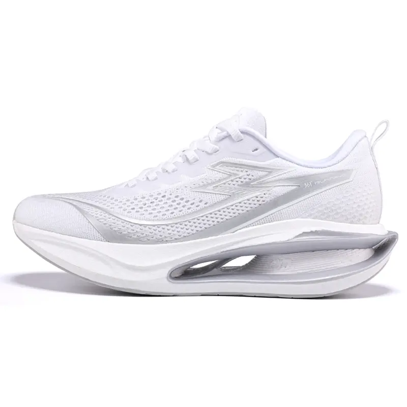 361° Charcoal Floating Series Cushioning Slip Resistant Low Top Carbon Plate Sprint Running Shoes Men's White