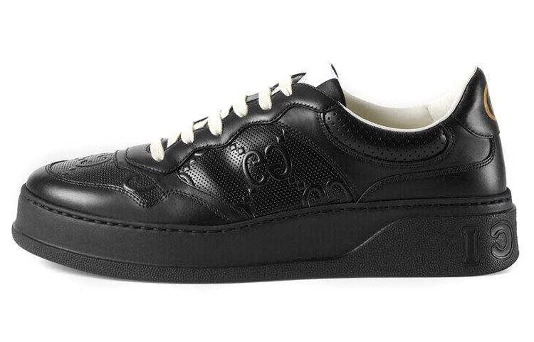 GUCCI Gg Embossed Black Leather