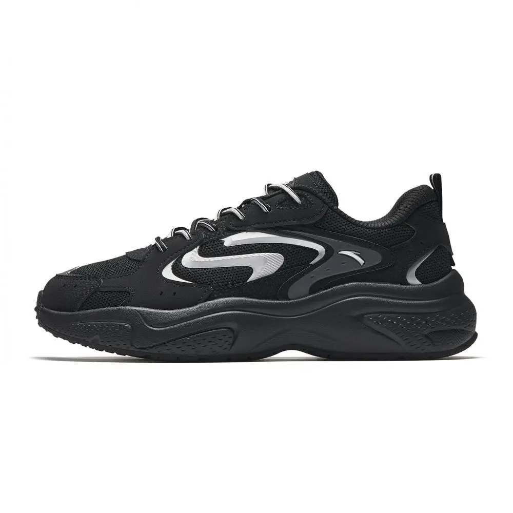 Anta Starlight 3 Low top Casual Shoes, Chunky Sneakers Men's Black Silver