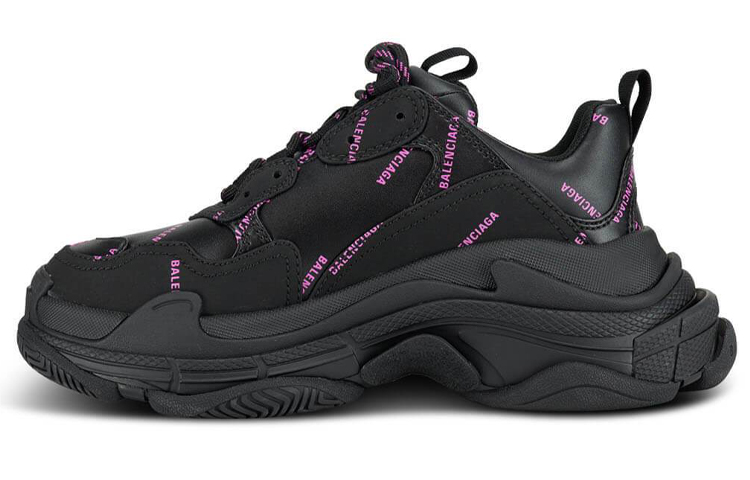 Balenciaga Triple S Allover Logo Black Pink Women's