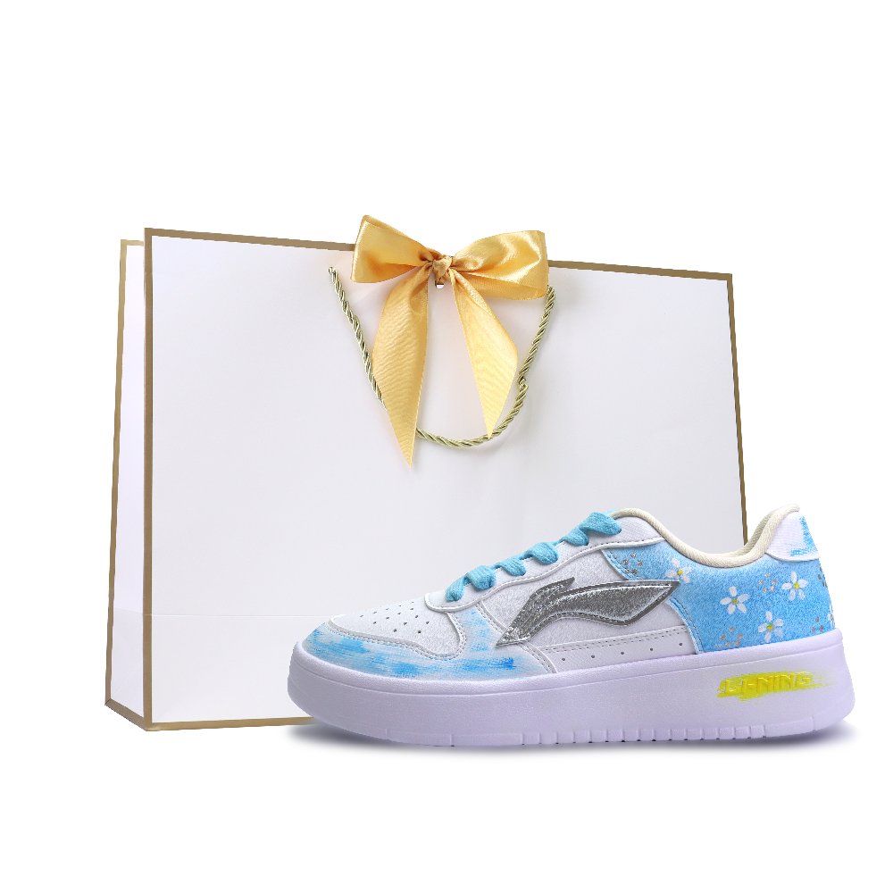 LiNing Pontoon Boats Abrasion Resistant, Lightweight, And Breathable Low Top Skateboard Shoes Unisex Blue Yellow Silver