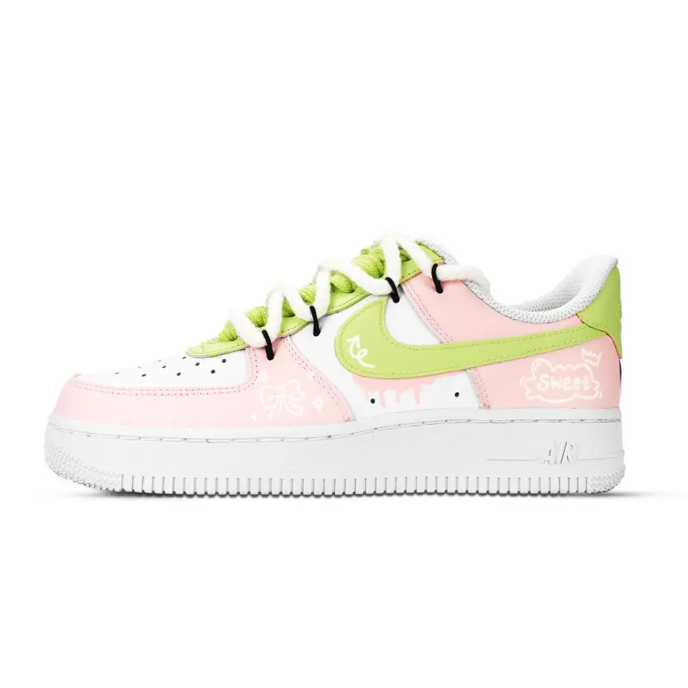 Nike Air Force 1 Sweet Yarn Knot Abrasion Resistant Low Top Skateboard Shoes Unisex Green Orange White