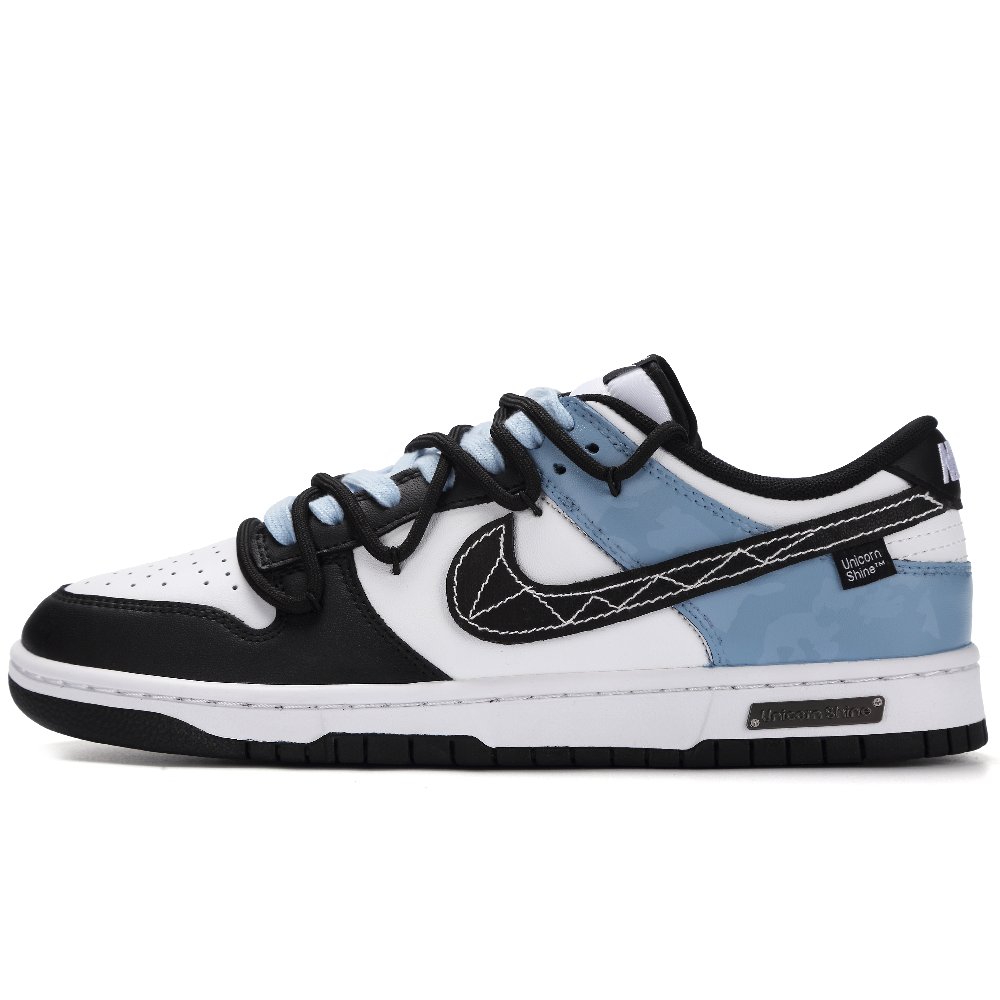 Nike Dunk Ink Crack Anti Slip Wear Resistant Low Top Skateboard Shoes Unisex Black White Blue